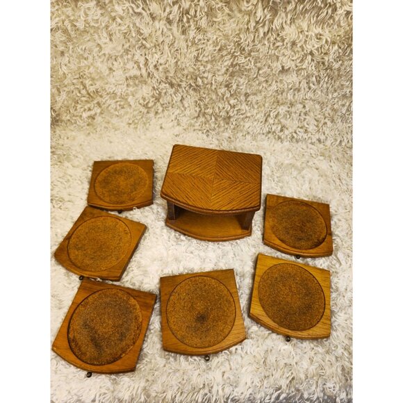 Vintage 1970's Oak Cork Coasters Set - Picture 6 of 8